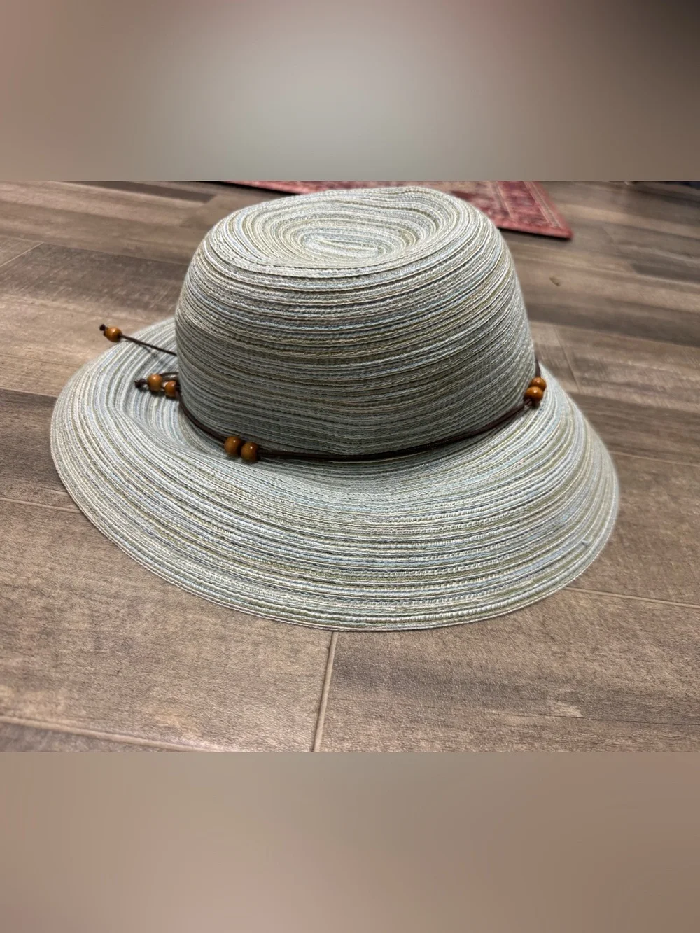 CTR Light Blue Women's Wide Brim Sun Hat Bead Detail Summer Travel Beach Fun